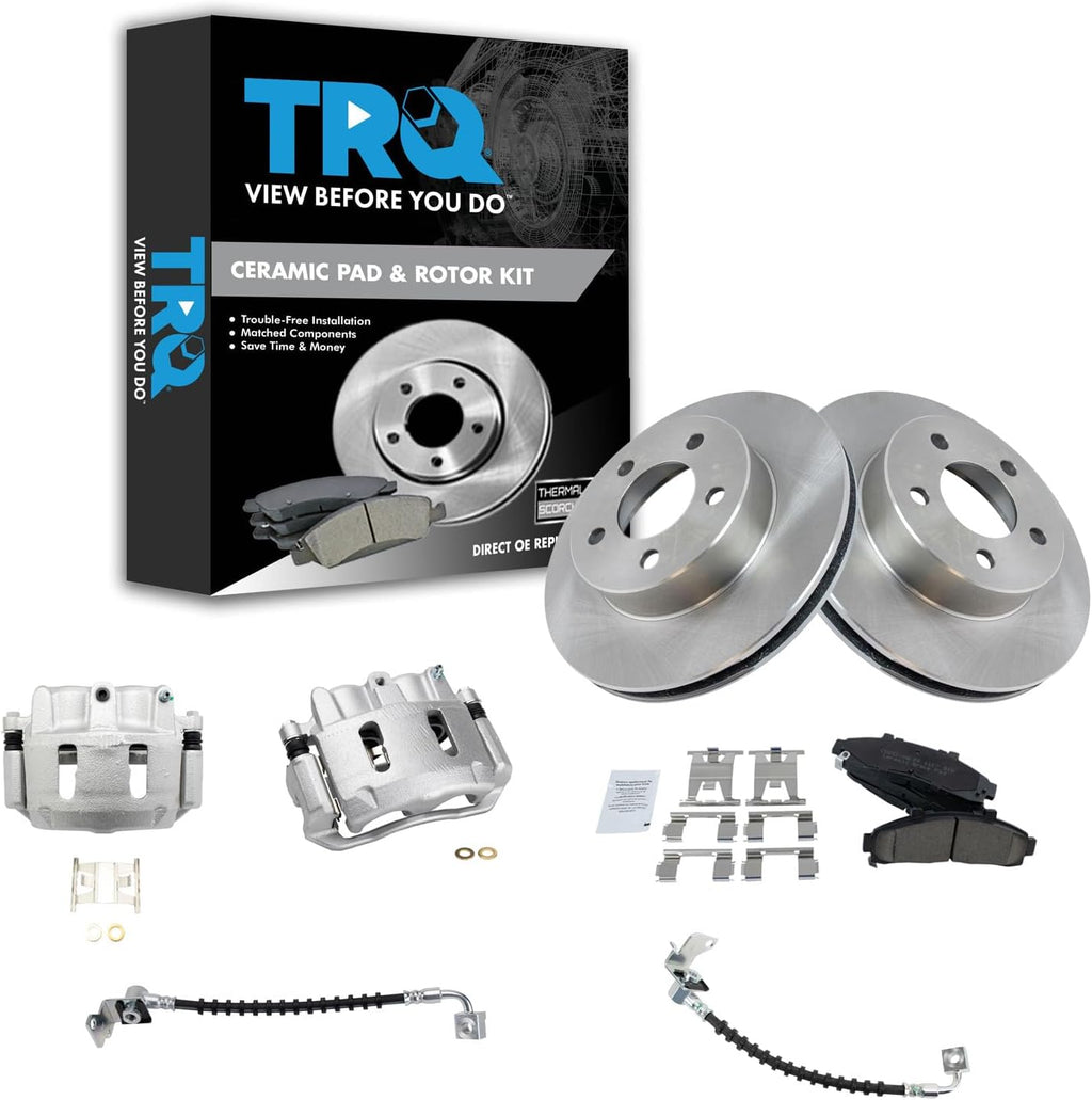 TRQ Front Brake Pad and Rotor Set Ceramic Rotors Calipers Hoses Compatible with 1996-2001 Ford Explorer 1998-2002 Ranger Mazda B4000 1998-2001 Mercury Mountaineer