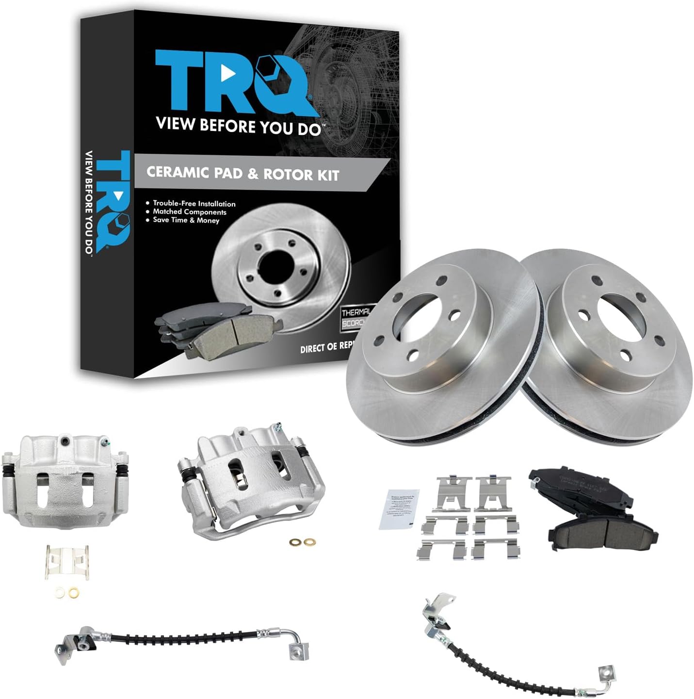 TRQ Front Brake Pad and Rotor Set Ceramic Rotors Calipers Hoses Compatible with 1996-2001 Ford Explorer 1998-2002 Ranger Mazda B4000 1998-2001 Mercury Mountaineer