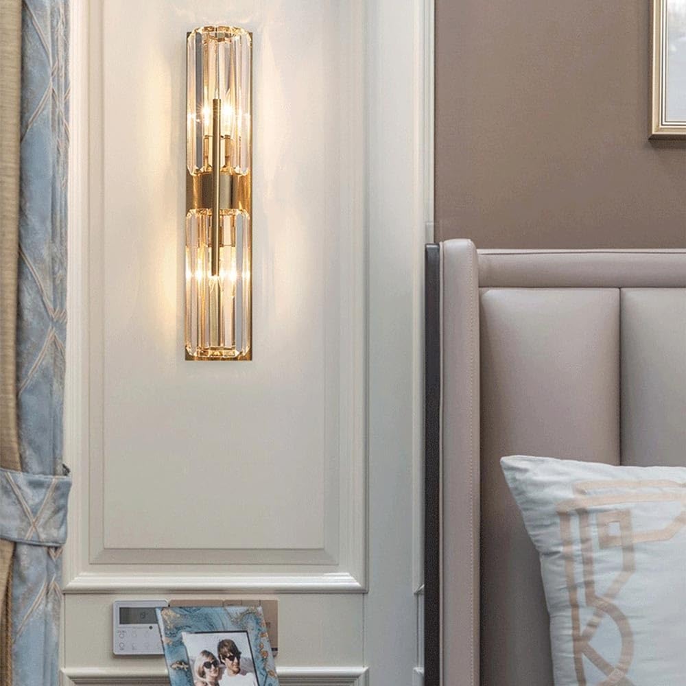 Modern K9 Crystal Wall Sconce Up and Down Wall Mount Light Bathroom Vanity Wall Lighting Fixtures Gold Double Head Wall Lamp for Indoor Living Room Bedroom Bedside