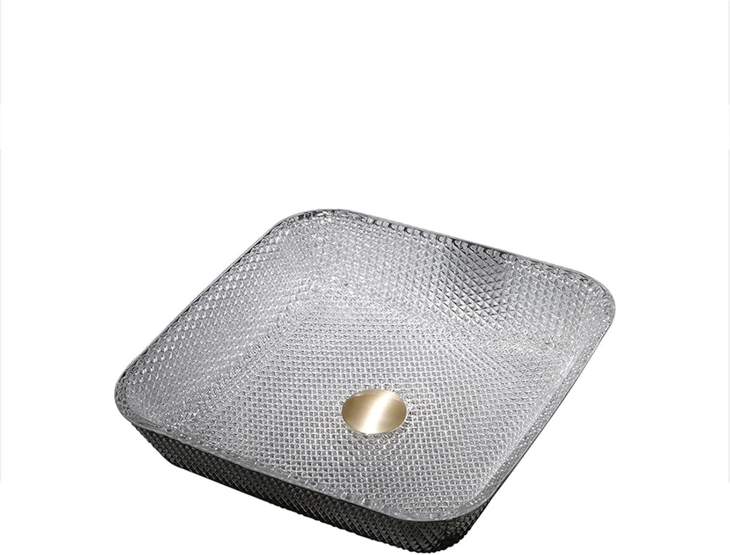 Bathroom Vessel Sink Crystal Glass Vessel Bowl Sink Square Vessel Sink Art Basin Counter Top Installation Bathroom Vanity Sinks with Brass Pop Up Drain-Gold (Silver)