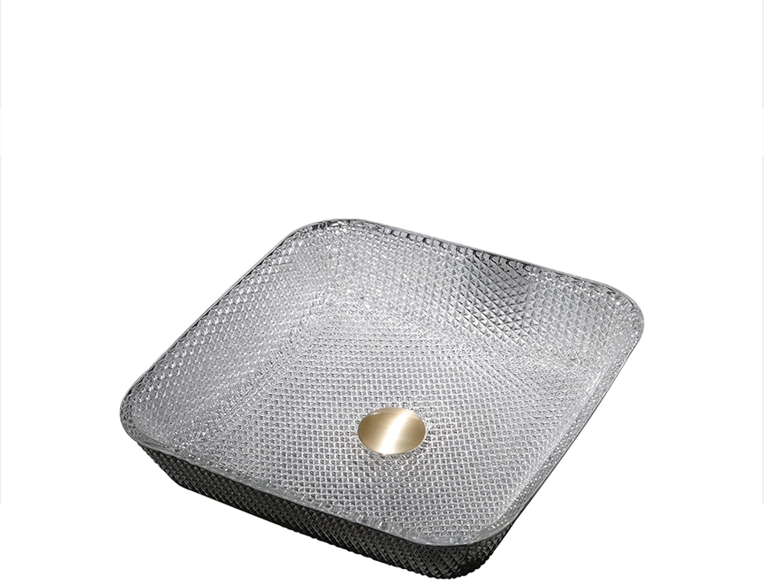 Bathroom Vessel Sink Crystal Glass Vessel Bowl Sink Square Vessel Sink Art Basin Counter Top Installation Bathroom Vanity Sinks with Brass Pop Up Drain-Gold (Silver)