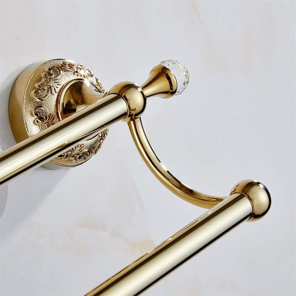 European Crystal Gold Double Pole Towel Rack, Wall-Mounted, Rust-Proof, 55cm Bathroom Towel Bar