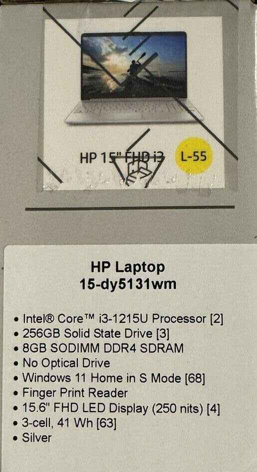 HP 15.6' FHD Laptop, Intel Core i3-1215U, 8GB RAM, 256GB SSD, Silver, Windows 11 Home, 15-dy5131wm (Renewed)