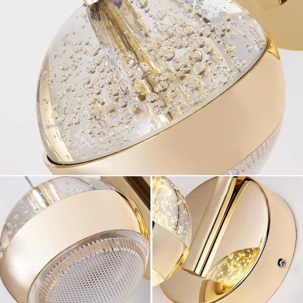 Modern Crystal Wall Sconces, Warm Light Lamp, Gold Metal Spherical Lights Fixtures, Bathroom Vanity Lighting for Bedroom Bedside Hallway Living Room