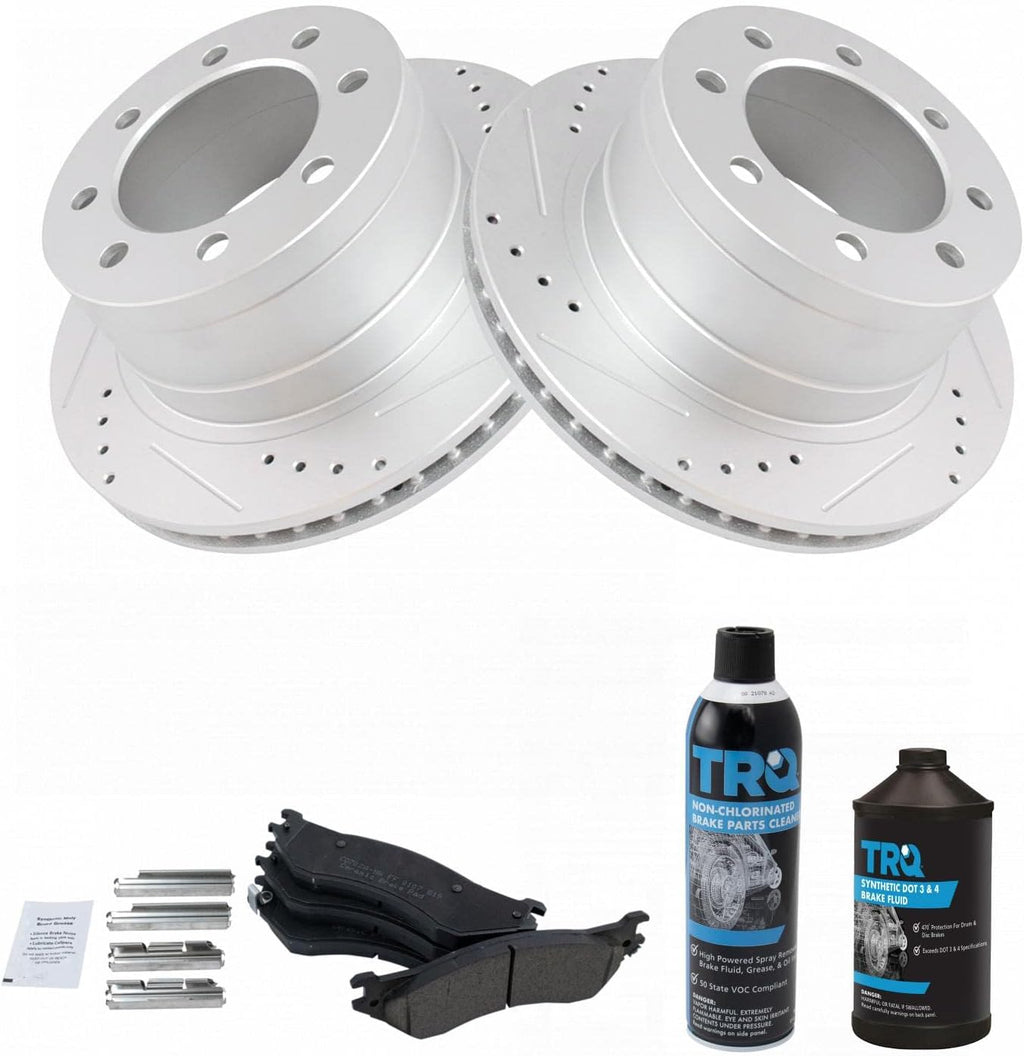 TRQ Rear Performance Brake Pad & Rotor Kit, with Chemical Kit Ceramic Premium G-Coated Compatible with 2006-2008 Dodge Ram 1500 2003-2008 Ram 2500, 3500