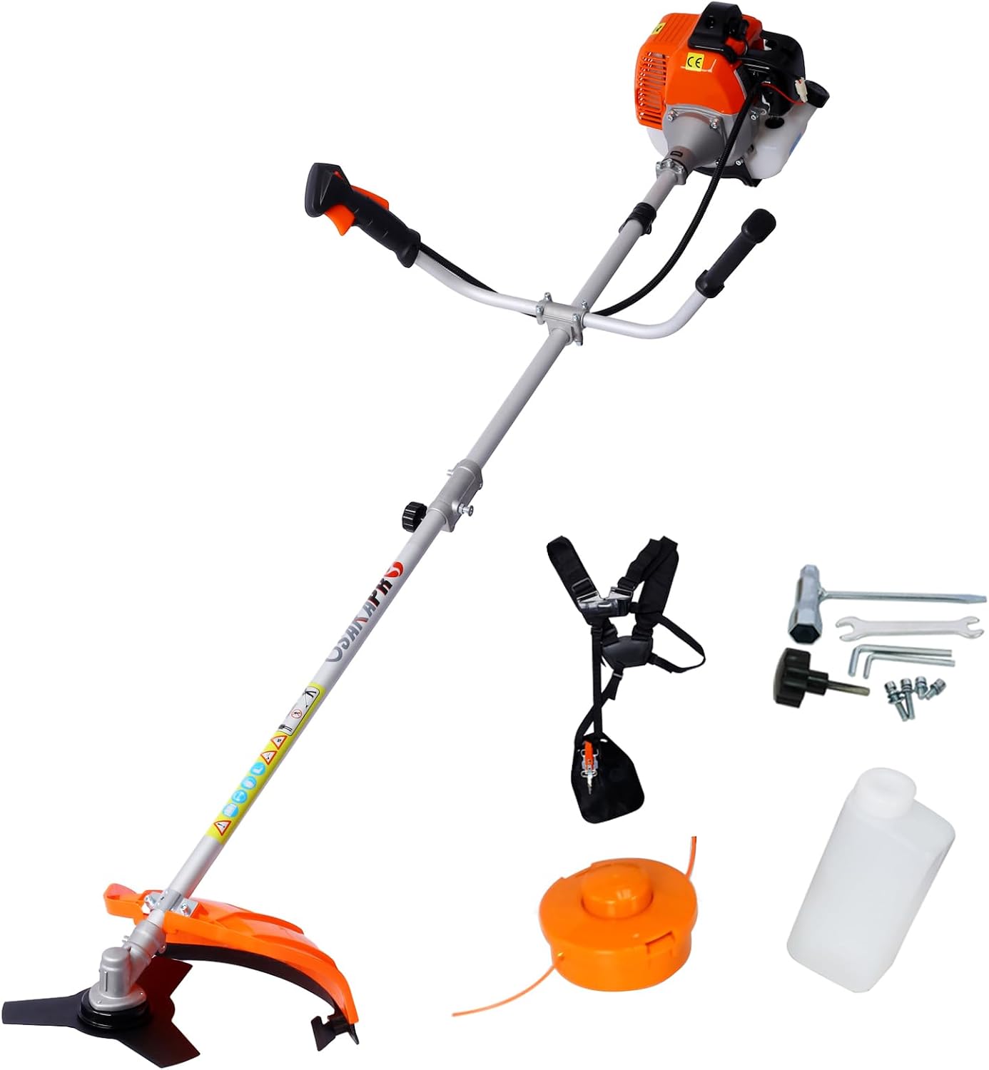 52CC 2-Cycle Gas Powered String Trimmer Edger Weed Eater, 2-in-1 Multi Garden Tools with 10' Brush Cutter, Cordless Hedge Trimmer Grass Trimmer Lawn Mower Weed Wacker for Yard (Orange)