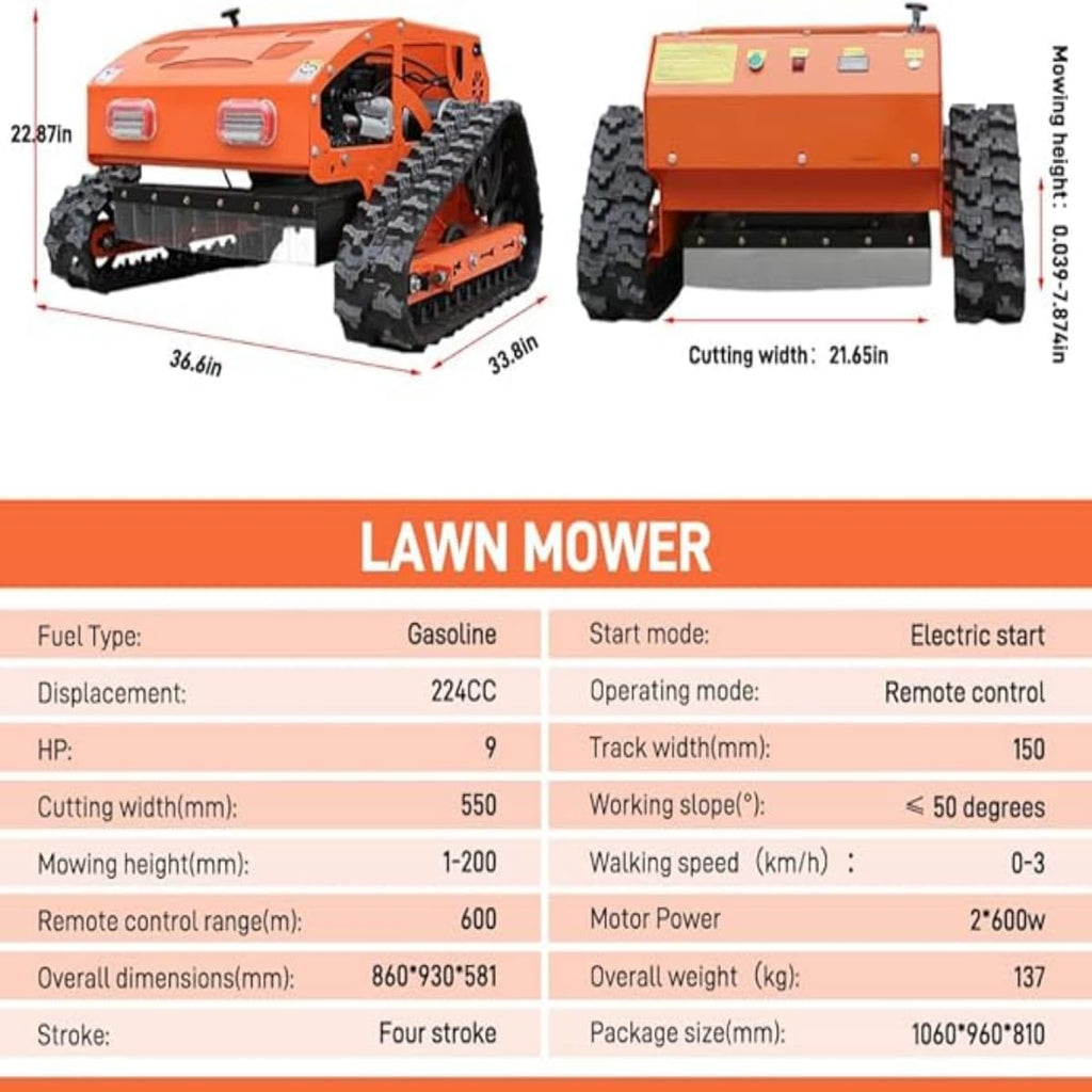 Heavy-Duty Remote Control Lawn Mower with 9Hp Four Stroke Gasoline Engine, Manganese Steel Blade, Adjustable Cutting Height and Speed, All Terrain Grass Cutter Yard Mower Remote Control