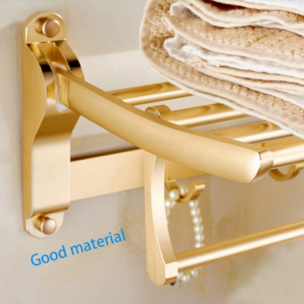 RUVOO Towel Rack Towel Holder Towel Shelf Towel Rail Foldable Double Wall-Mounted Towel Holder with Hooks Aluminum Towel Rack Towel Bar for Kitchen Bathroom Hotel Office Towel Bar Towel Ring