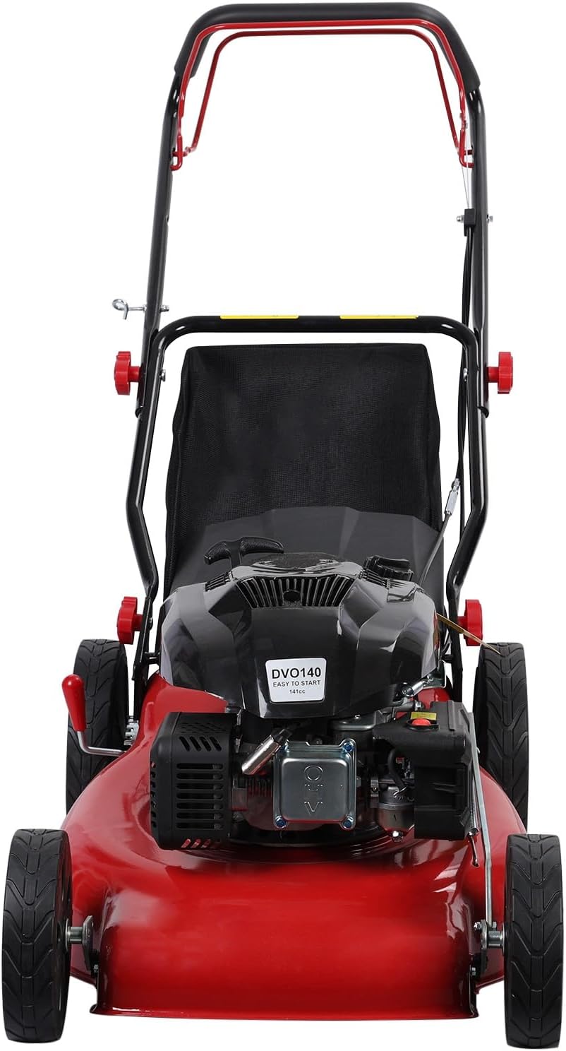 Self Propelled Gas Lawn Mower, 141cc Push Mower Gas Powered, 20' Blade, 4-Stroke Engine, Big Wheels, 50L Bag, Foldable Handle