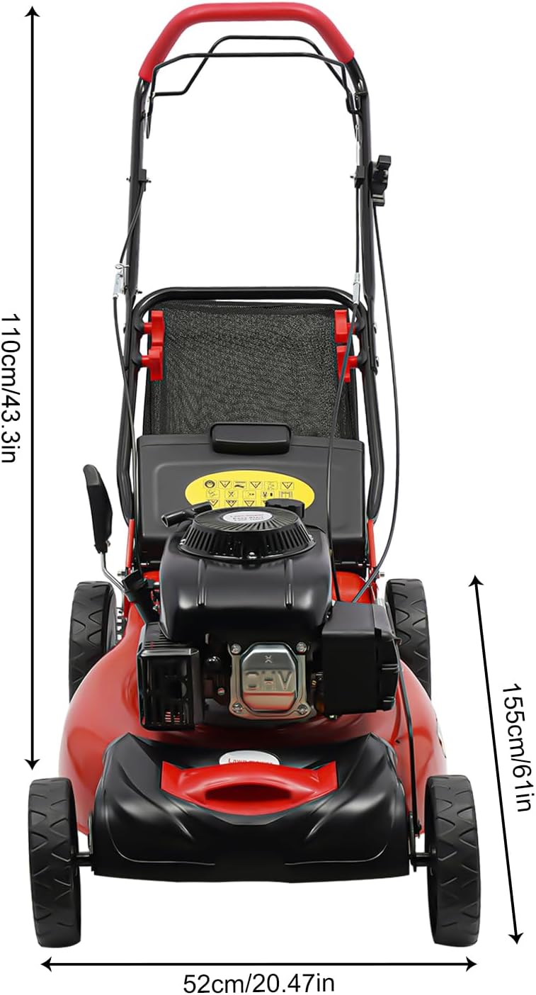 140CC 4-Stroke 5HP Gas Self-propelled Lawn Mower, 20in Mowing Width 2800RPM Pull Start Gas Powered Lawn Mower 8 Gears Height Adjustable, for Greening, Gardens, Villas, Estates