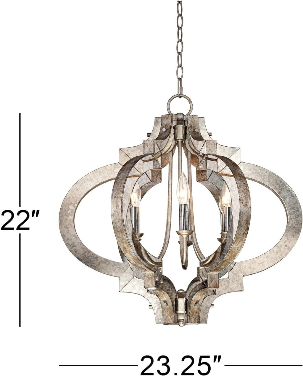 LED Pendant Lamp Euro Design Ornament Aged Silver Gold Bronze Chandelier 23 1/4' Wide Industrial 6-Light Fixture Compatible with Dining Room Foyer,Hallway