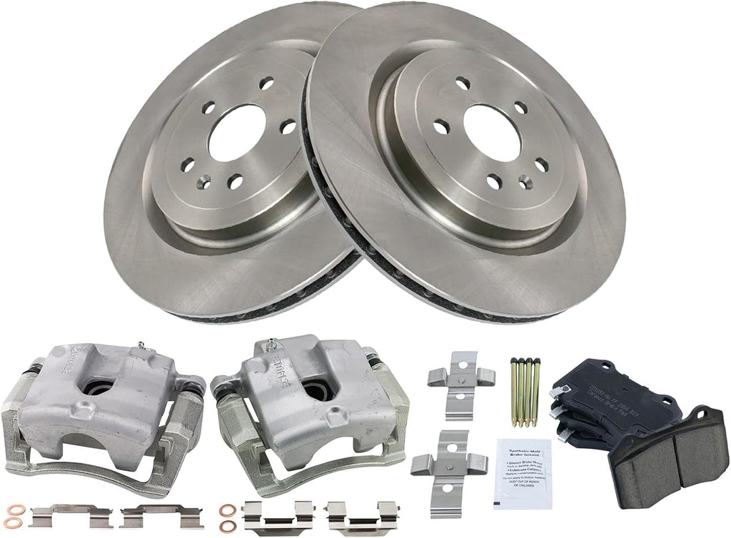 TRQ Rear Brake Pad and Rotor Set Ceramic Vented Rotors Calipers Compatible with 2012-2015 Chevrolet Camaro