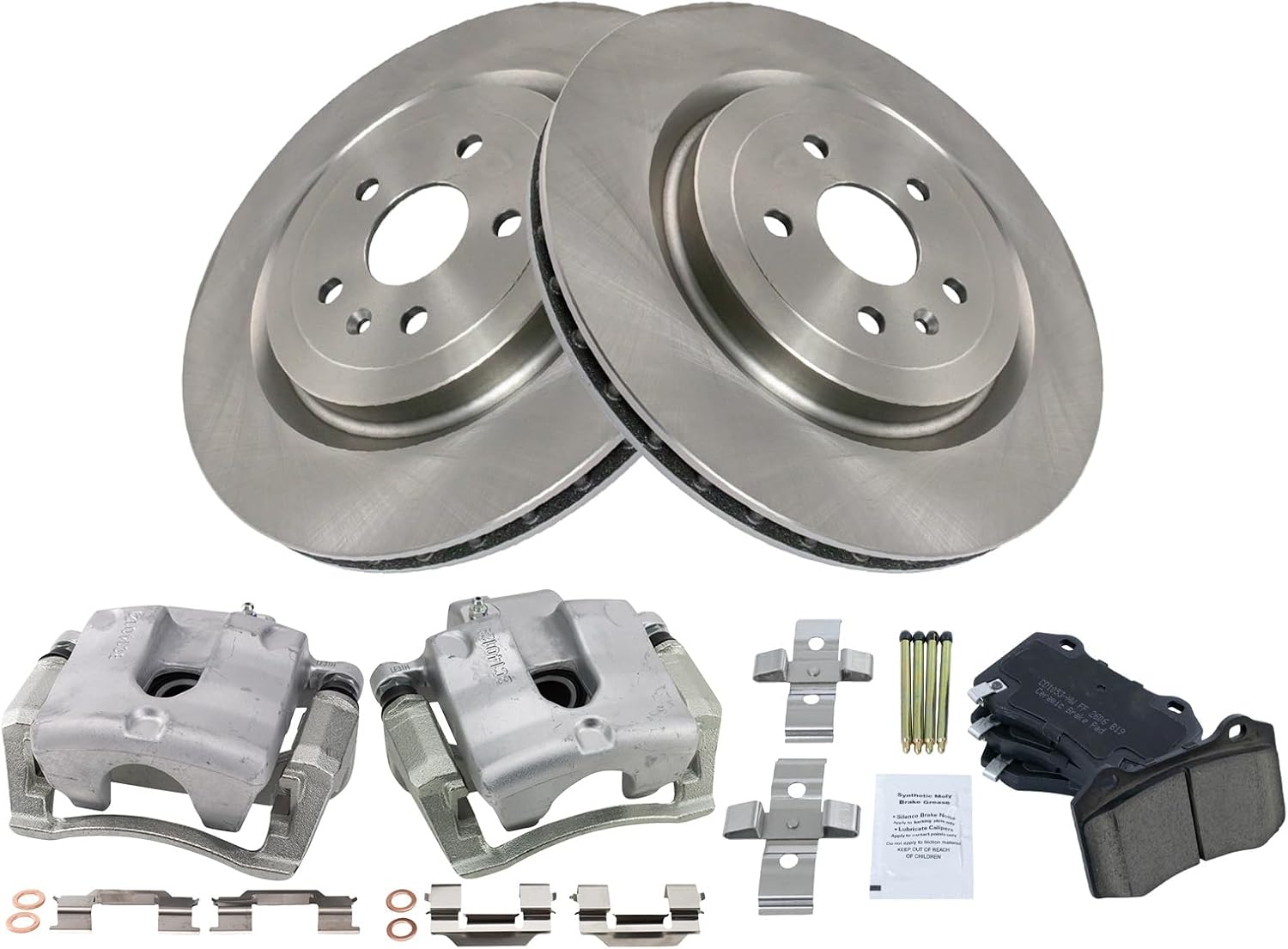 TRQ Rear Brake Pad and Rotor Set Ceramic Vented Rotors Calipers Compatible with 2012-2015 Chevrolet Camaro