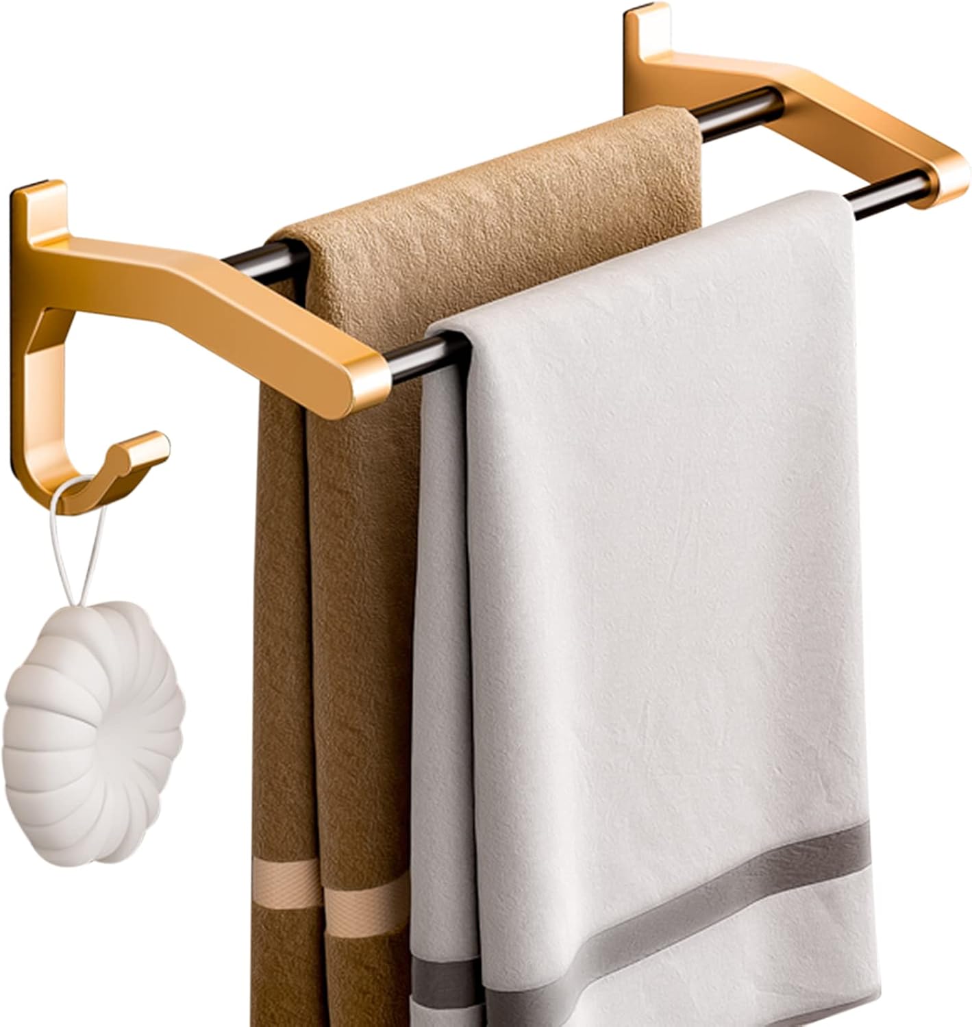 Towel Rack No Drilling Towel Holder with Hook Towel Shelf Adhesive Double Bar Wall Mounted Space Aluminum for Bathroom Kitchen,Gold,60cm Bathroom (Gold 40cm)