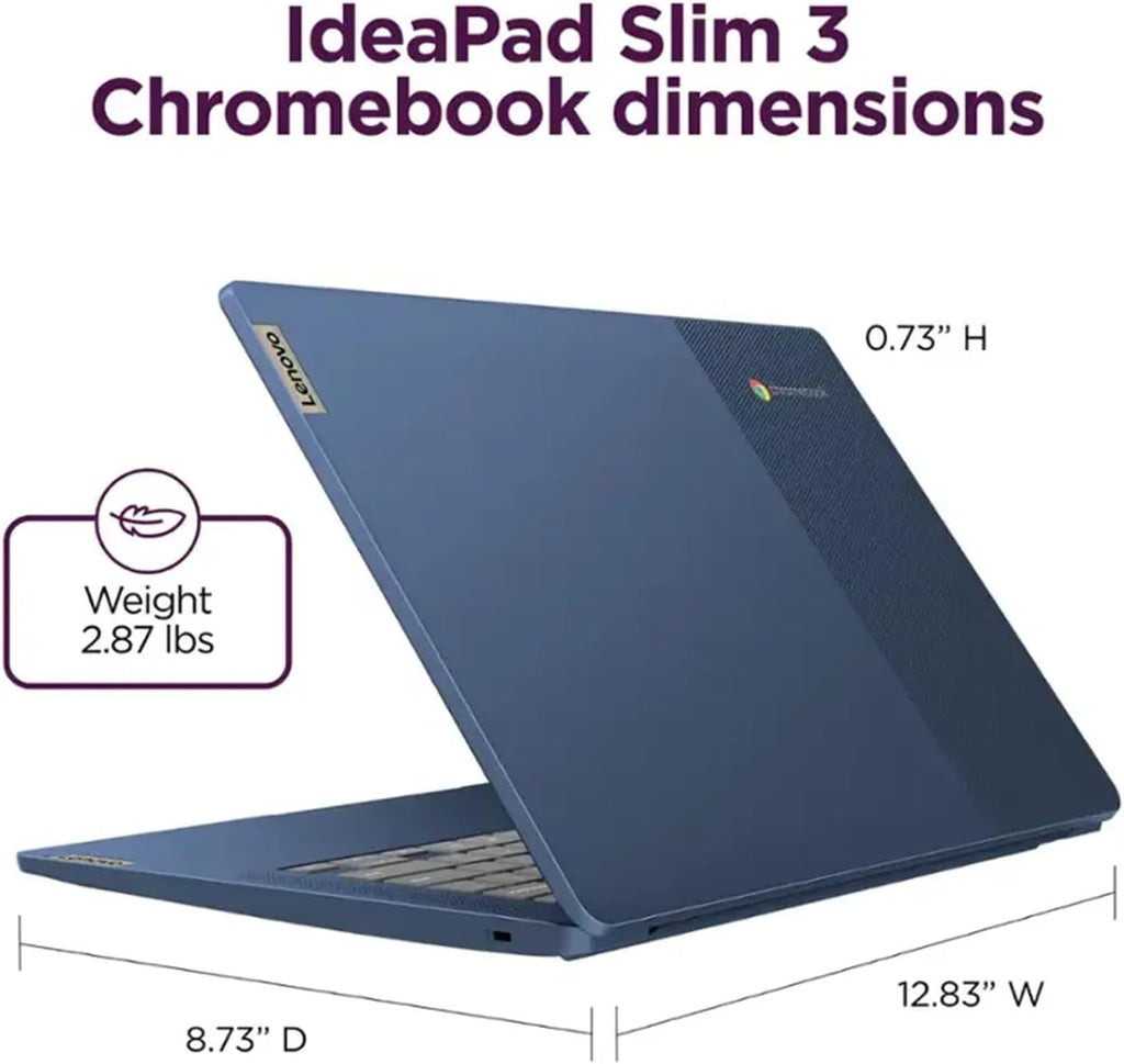 Lenovo IdeaPad Slim 3 Chromebook 14 | Student and Business | Full HD | Kompanio 520 CPU(8-core) | Long Battery Life (up to 13.5 Hours) | 256GB Micro SD Card | 4GB Memory | 64GB eMMC | Abyss Blue