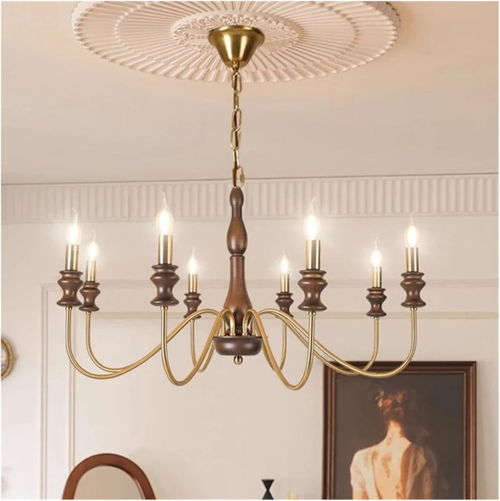 Retro Style E14 Bulb Chandelier Gold Silver Black Metal Dark Wood for Parlor Restaurant Bedroom Lighting,Dining Light Fixtures