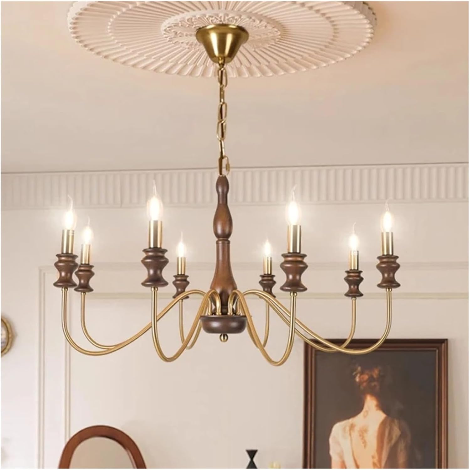 Retro Style E14 Bulb Chandelier Gold Silver Black Metal Dark Wood for Parlor Restaurant Bedroom Lighting,Dining Light Fixtures