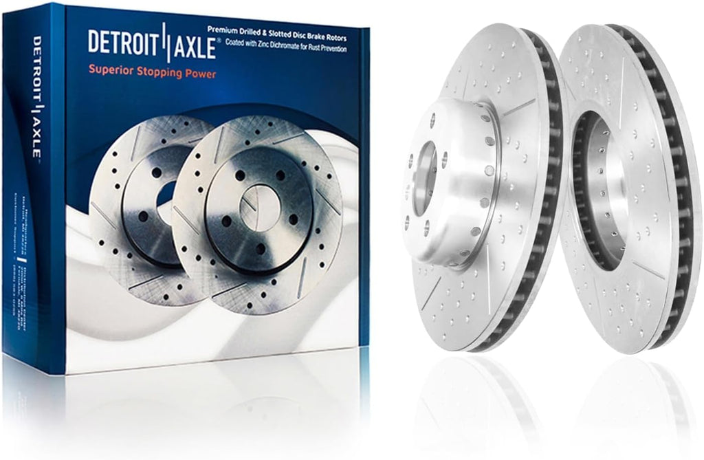 Detroit Axle - 6pc Front Brake Kit for Toyota GR Supra BMW 230i 330e 330i 430i xDrive Z4 X3 X4, Drilled and Slotted Disc Brake Rotors Ceramic Brakes Pads w/Hardware Replacement: 12.99' inch Rotors