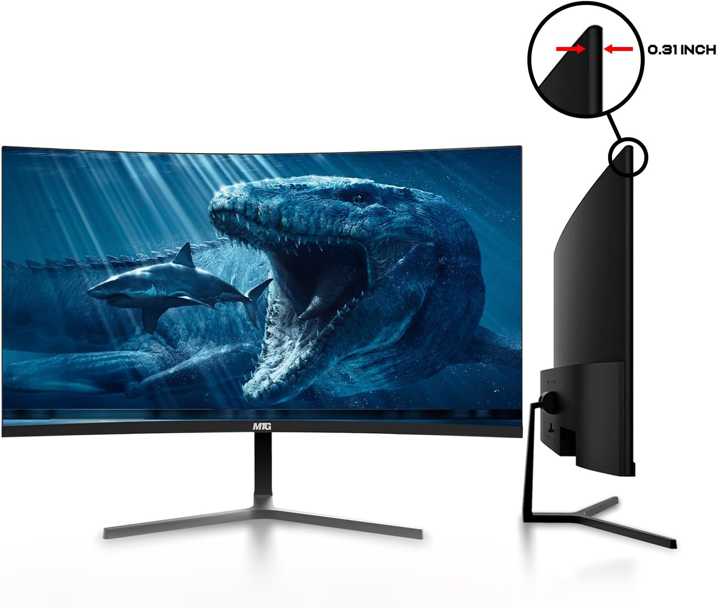 MTG 27' Curved Monitor Full HD 1080P Frameless Screen, HDMI DP USB Audio, Low Motion Blur, VESA Mount, Webcam with Wireless Keyboard Mouse & Soundbar, Computer Monitor for Gaming, Home and Office