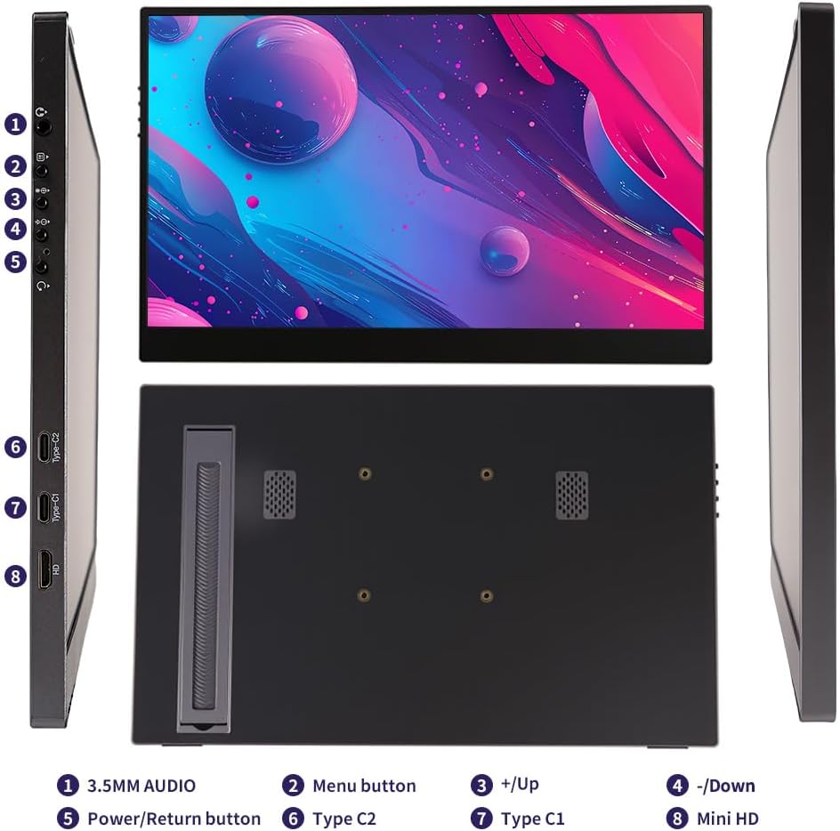 QQU 15.6 Inch Wireless Portable Monitor, HDR Eye Careful Gaming Monitor, FHD IPS/HDR Computer Screen Extender with Built-in Speakers, Compatible with Laptop PC Phone PS4/PS5 Switch