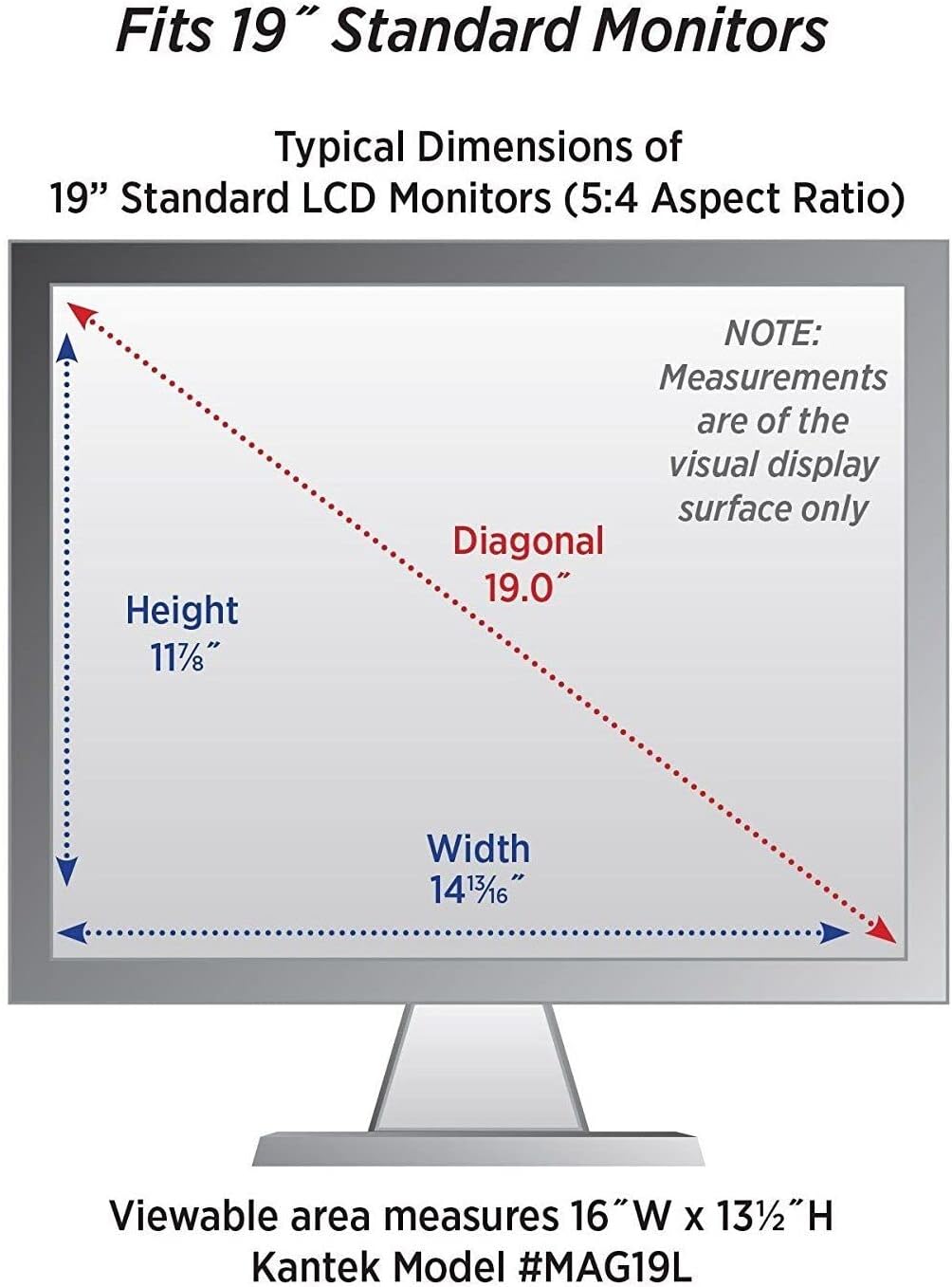 Kantek MAXVIEW LCD Monitor Magnifier for 19-Inch Monitors (Measured Diagonally) (MAG19L), Black/Silver