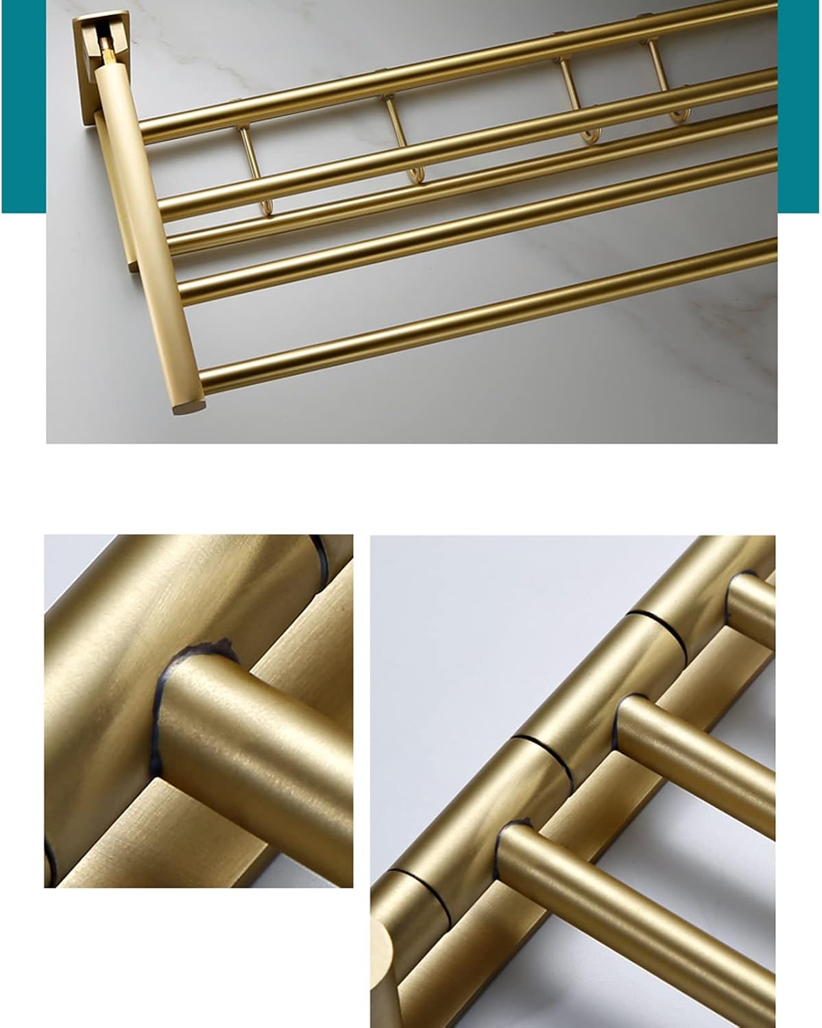 Bathroom Shelves All Copper Brushed Gold Towel Rack Bar Rail, Simple and Light Luxury Bath Towel Rack, Bathroom Bathroom Rack, Hardware Pendant Set (Color : Towel Rack)