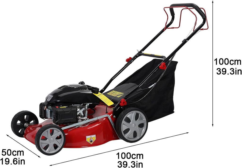 Self Propelled Gas Lawn Mower, 141cc Gas Walk Behind Lawn Mower, Self Propelled Push Lawn Mower 3-in-1 Mulch, Bag, Side Discharge with 7-Position Height & 50L Grass Tank Red