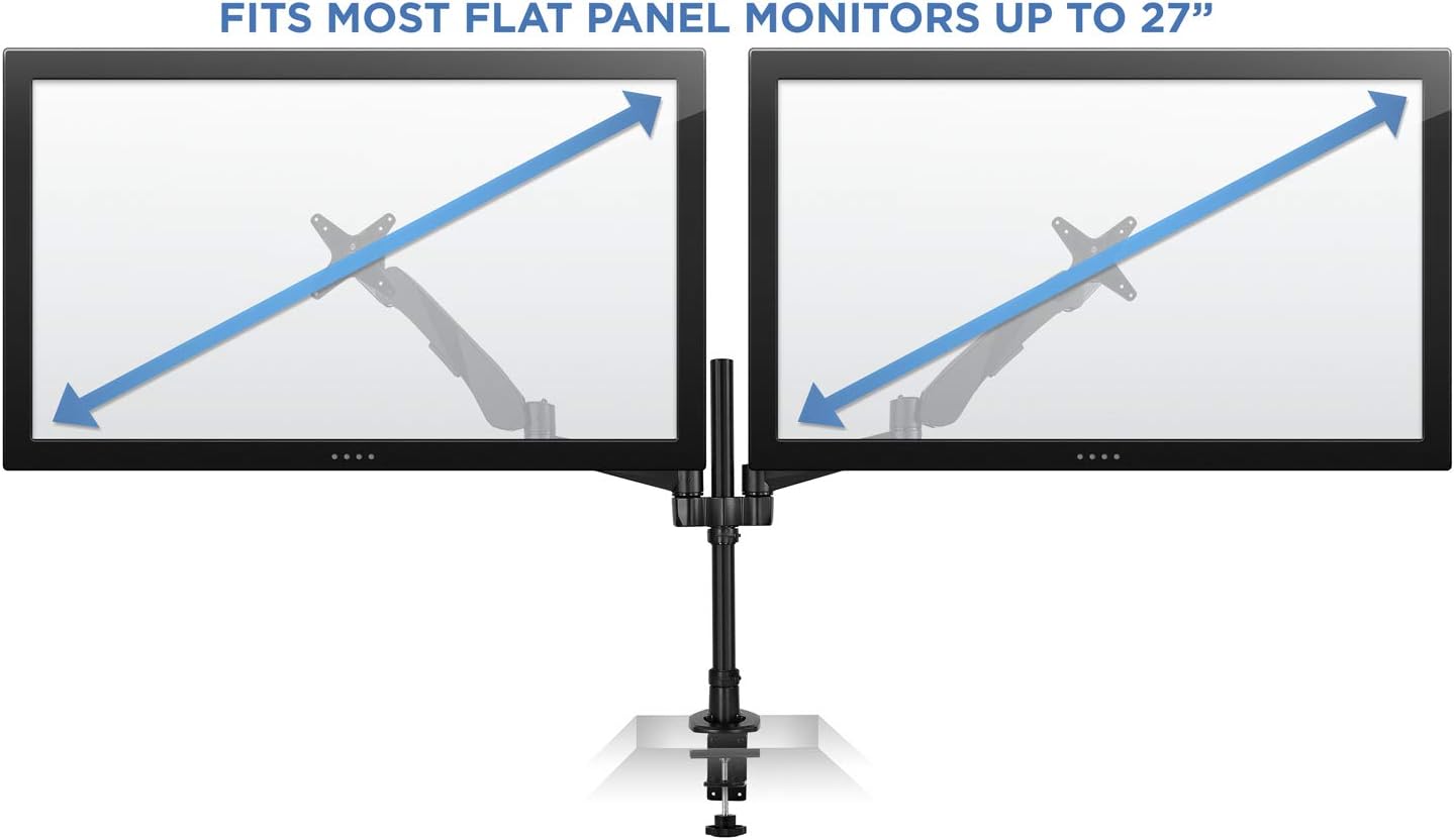 Mount-It! Premium Modular Dual Monitor Desk Mount Arms Stand | Double Gas Spring Arms Fits 19 21.5 24 27 32 Inch Computer Screens with 75 100 VESA Patterns | C-Clamp and Grommet Bases | Black
