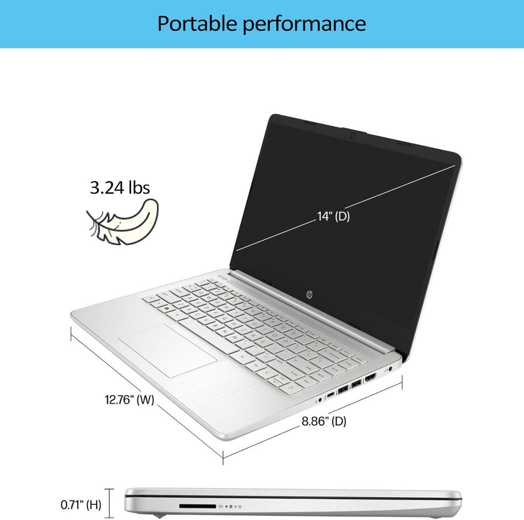 HP Daily Laptop, 14' HD Display, Intel Pentium Silver N5030 Processor, 8GB RAM, 256GB SSD, Webcam, HDMI, SD Card Reader, Wi-Fi, Windows 11 Home, Silver