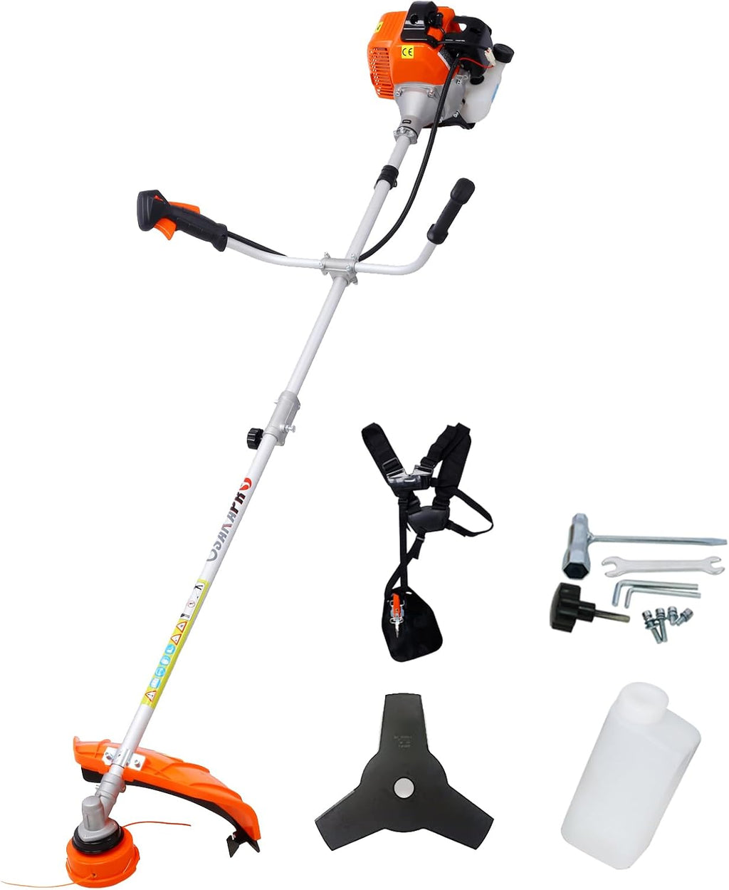 52CC 2-Cycle Gas Powered String Trimmer Edger Weed Eater, 2-in-1 Multi Garden Tools with 10' Brush Cutter, Cordless Hedge Trimmer Grass Trimmer Lawn Mower Weed Wacker for Yard (Orange)