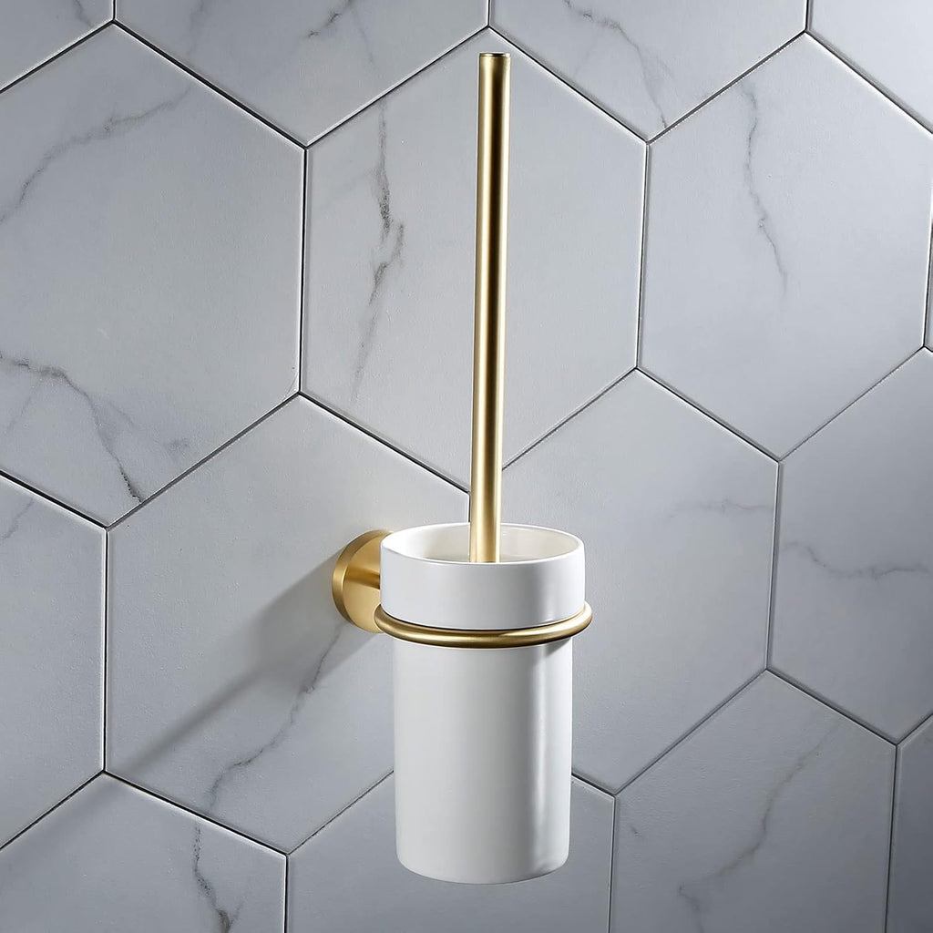 Bathroom Shelves All Copper Brushed Gold Towel Rack Bar Rail, Simple and Light Luxury Bath Towel Rack, Bathroom Bathroom Rack, Hardware Pendant Set (Color : Toilet Brush)