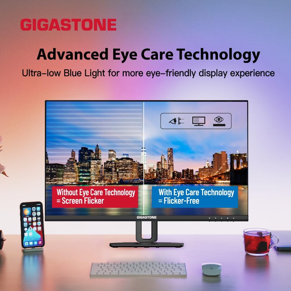 Gigastone 27 inch IPS Monitor, 100Hz FHD 1920 x 1080, MPRT 1ms,Built in Speakers,VESA Mount, Stand Height/Pivot/Swivel/Tilt Adjustable, USB-C/HDMI/Display Port Connectivity, Type C Charging to iPhone