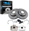 TRQ Front Brake Pad and Rotor Set Ceramic Rotors Calipers Hoses Compatible with 2011-2017 Jeep Wrangler 2018 Wrangler JK