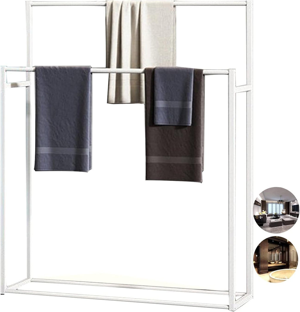 Exquisite Bathroom Shelves 2-Tier Freestanding Towel Racks, Metal Double Bathroom Rack/Hotel Household Towel Storage Rack Stand, Bathroom Towel Bar Organizer for Bathroom Accessori (Color : Gold, Si
