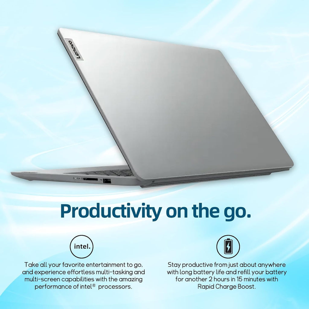 Lenovo IdeaPad Laptop, 15.6' HD LED Display, Intel Celeron Dual Core Processor, 8GB RAM, 128GB Storage, 1 Year Office 365, Wi-Fi 6, Win 11Pro, Privacy Camera, Cloud Grey