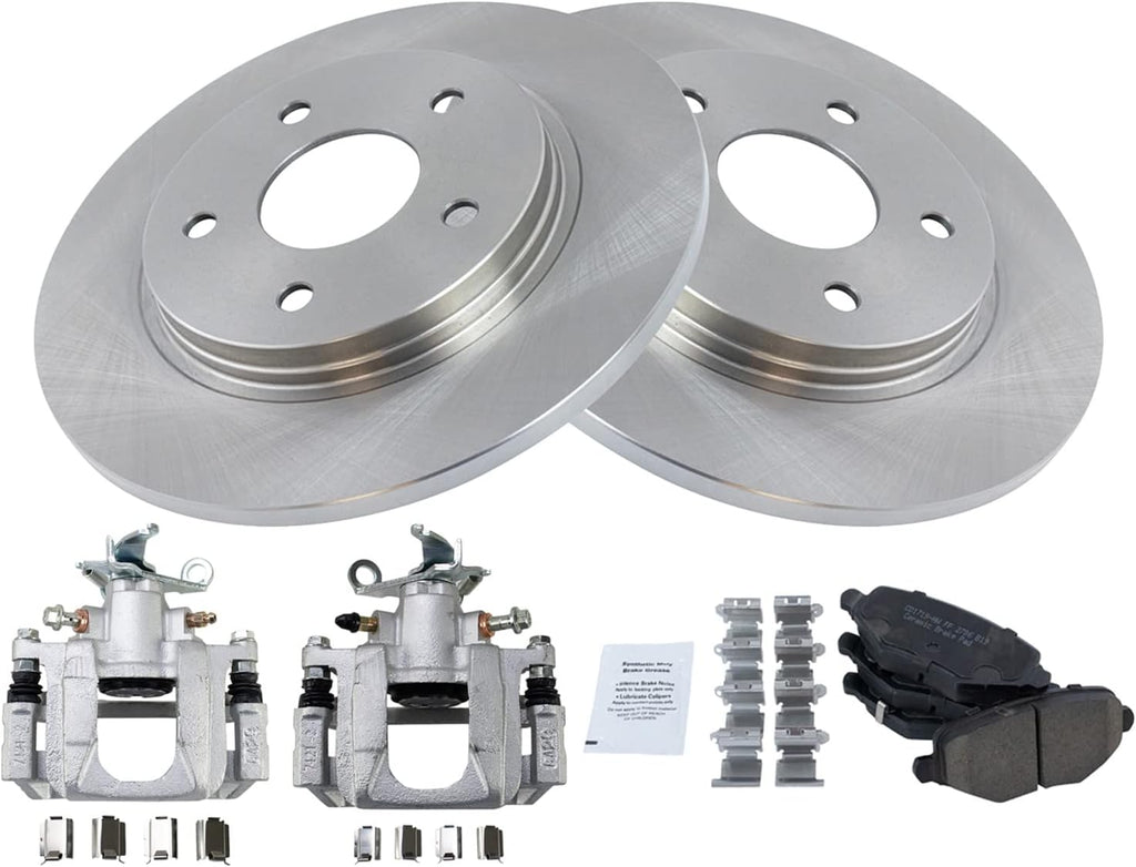 TRQ Rear Brake Pad and Rotor Set Ceramic Solid Rotors Calipers Compatible with 2013 Dodge Journey
