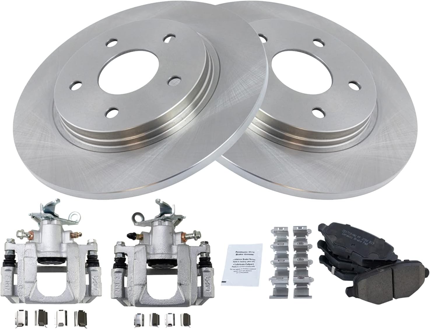 TRQ Rear Brake Pad and Rotor Set Ceramic Solid Rotors Calipers Compatible with 2013 Dodge Journey