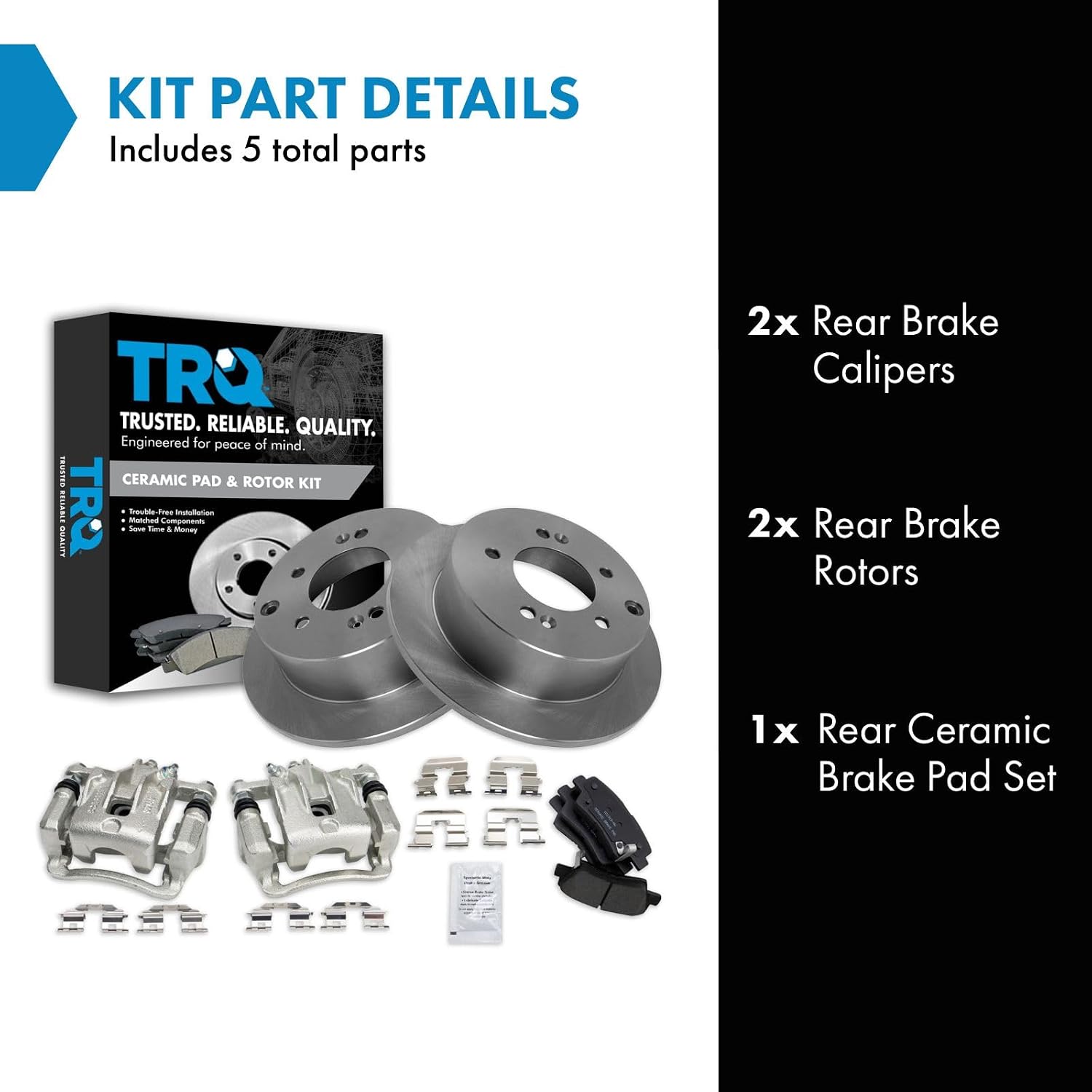 TRQ Rear Brake Pad and Rotor Set Ceramic Rotors Calipers Compatible with 2010-2013 Kia Soul