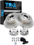 TRQ Rear Brake Pad and Rotor Set Ceramic Solid Rotors Calipers Compatible with 2000-2004 Toyota Avalon