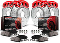 PowerStop Front and Rear Brake Kit for BMW 323Ci 2000 |323i 2000 |325Ci 2001-06 |325i 2001-05 - Carbon-Fiber Ceramic Brake Pads + Drilled & Slotted Rotors + Red Powder Coated Calipers, KC871