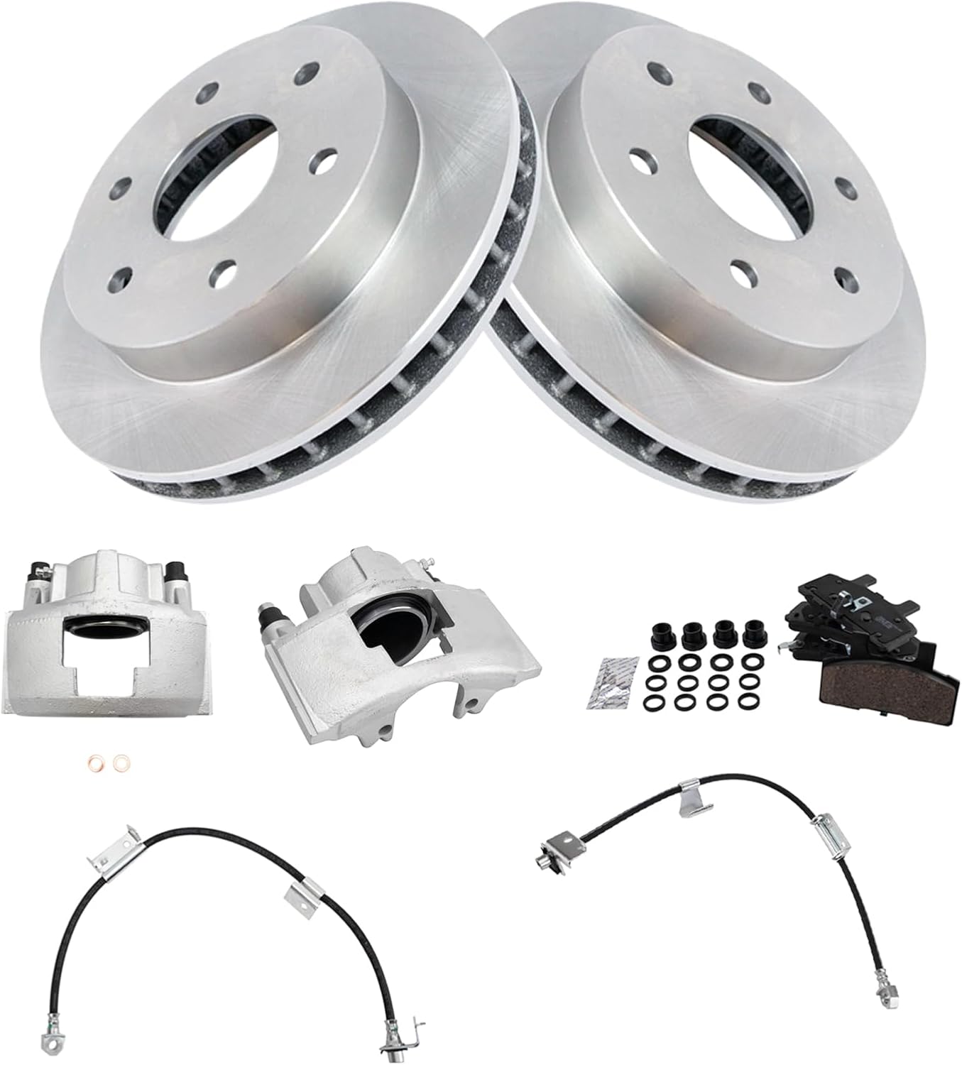 TRQ Front Brake Pad and Rotor Set Ceramic Rotors Calipers Hoses Compatible with 2000 Cadillac Escalade