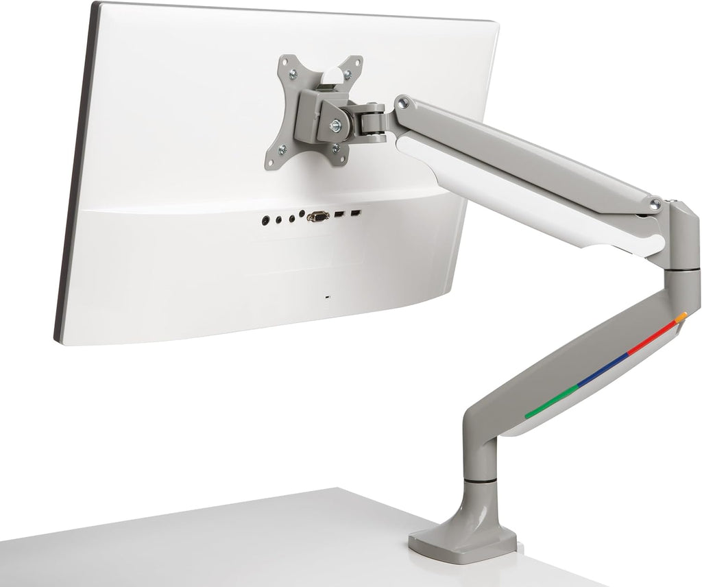 Kensington SmartFit One-Touch Monitor Arm – Height Adjustable Gas Spring for Single Monitor, 13″–32″, 360° Rotation, ±90° Tilt, Cable Management – White (K55470WW)