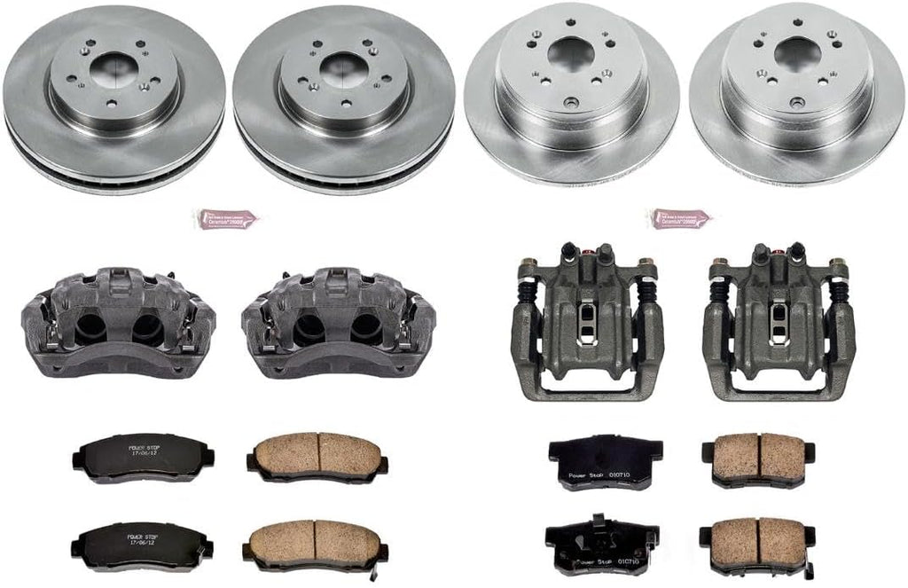PowerStop Front and Rear Brake & Caliper Kit for Acura RDX 2010-12 | Honda CR-V 2007-11 - Ceramic Brake Pads + Calipers + Disc Rotors Replacement, KCOE229