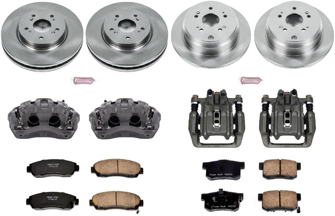 PowerStop Front and Rear Brake & Caliper Kit for Acura RDX 2010-12 | Honda CR-V 2007-11 - Ceramic Brake Pads + Calipers + Disc Rotors Replacement, KCOE229