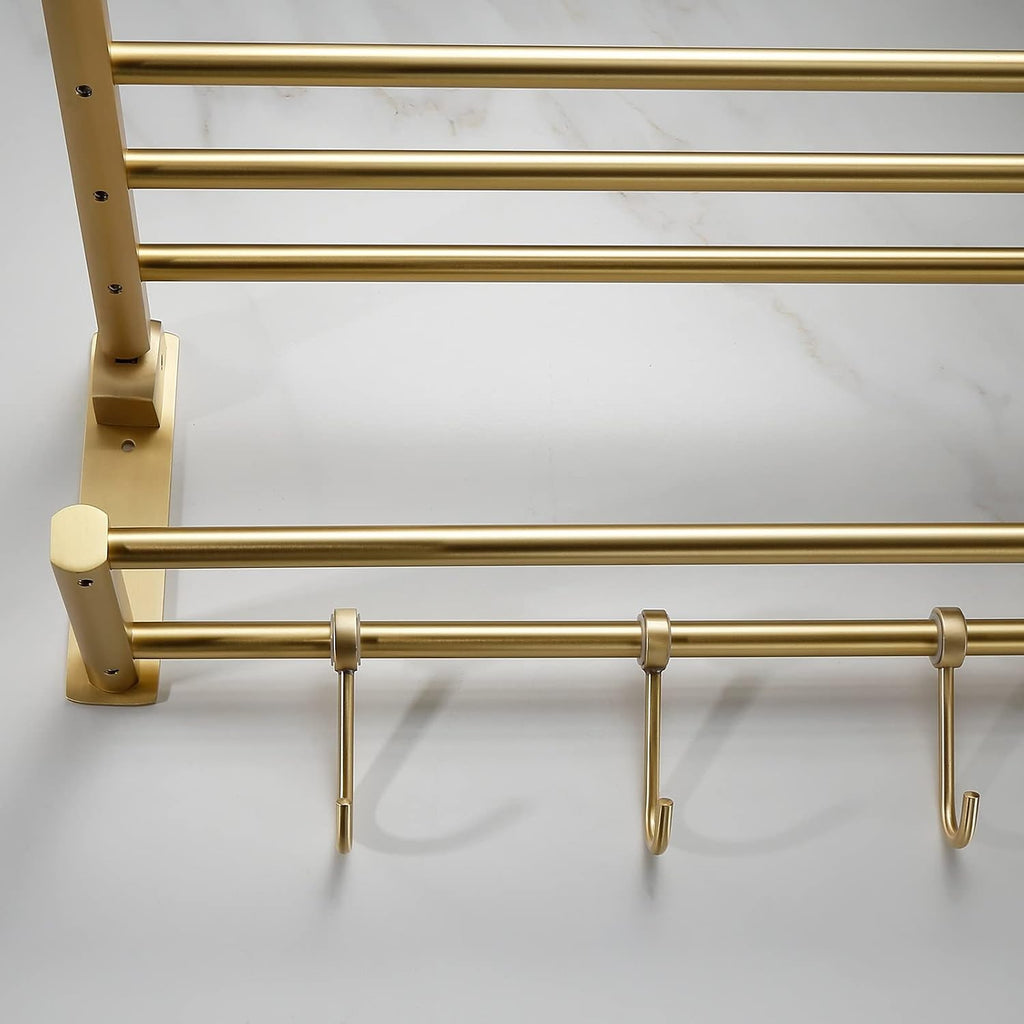 Bathroom Shelves All Copper Brushed Gold Towel Rack Bar Rail, Simple and Light Luxury Bath Towel Rack, Bathroom Bathroom Rack, Hardware Pendant Set (Color : Folding Bathrobe)