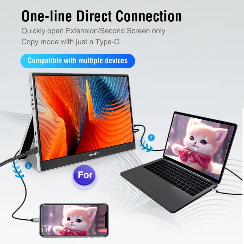 Portable Monitor 15.6 Inch Computer Gaming Metal Enclosure Mobile External Display for Laptop Xbox PS4 Phone with Speakers Type-C USB-C HDMI IPS FHD 1080P LED Screen