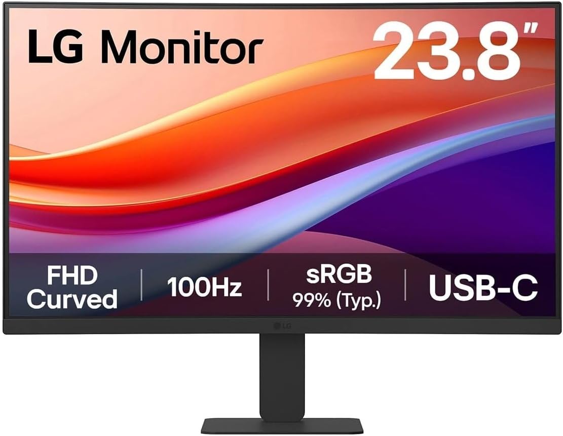 LG 24U421A-B 24-Inch Desktop PC Screen – VA Panel FHD Resolution (1920 x 1080), 5ms 100Hz, HDR 10, sRGB 99% (CIE1931), Tilting, Curved 1500R, HDMI 2.0, USB-C (15W)