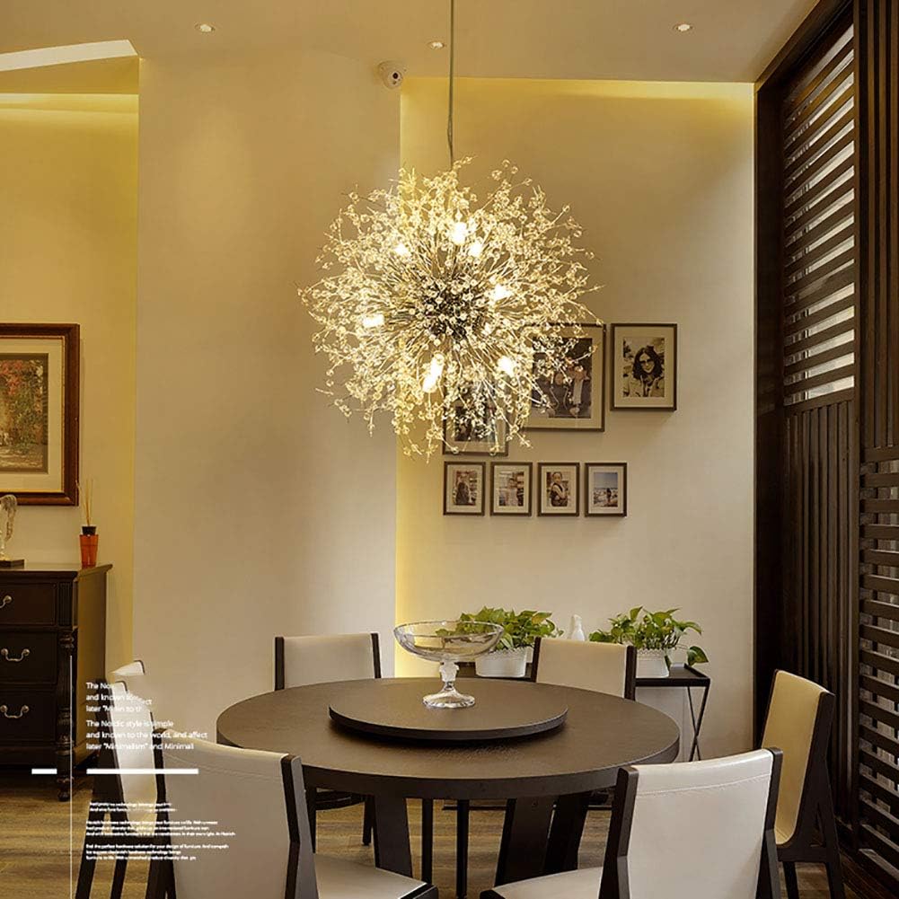 Chandelier Light, Chrome Gold Silver Crystal Sputnik Chandelier V-intage Modern Firework Pendant Light Compatible with Living Room Dining Room Bathroom Foyer Restaurant Entryway