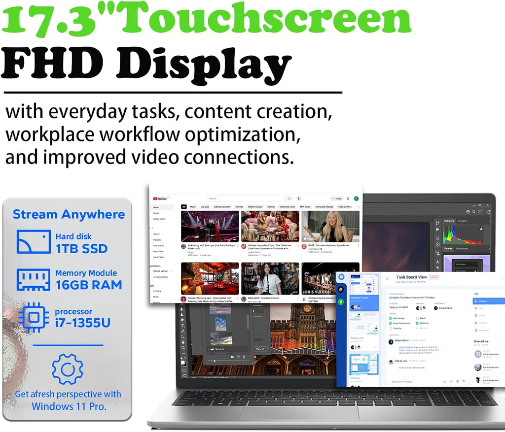 HP 17.3' FHD+ Touchscreen Business Laptop - Intel Core i7-1355U Processor, Intel Iris Xe, WiFi 6, HD Webcam, BrightView, 250 nits, Win 11 Pro, w/Hoouwrd Accessories (32GB RAM | 2TB SSD)