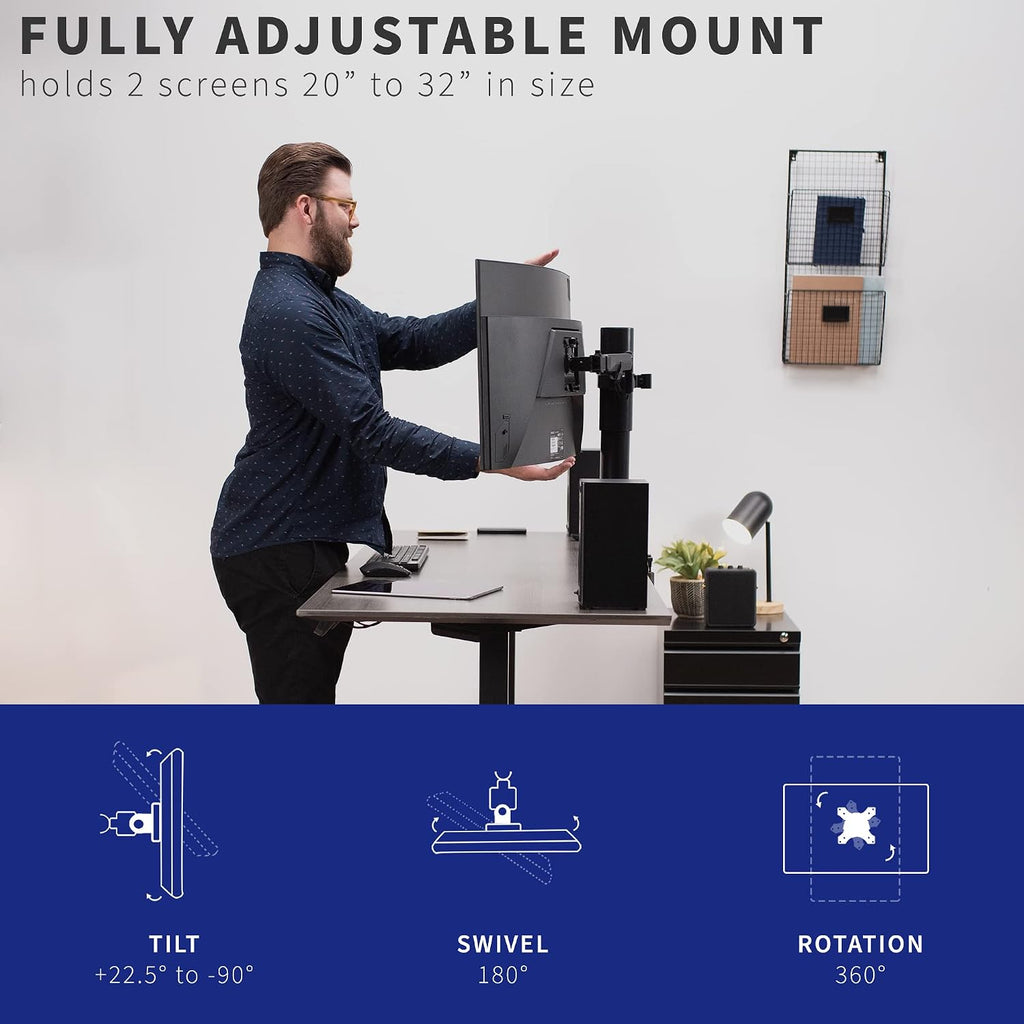 VIVO Integrated 63 x 32 Inch Electric Standing Desk and Motorized Dual Monitor Mount, 1 Touch Height Adjustment, Fits up to 32 inch Monitor Screens, Memory Control Pad, Black, DESK-KIT-SET1B
